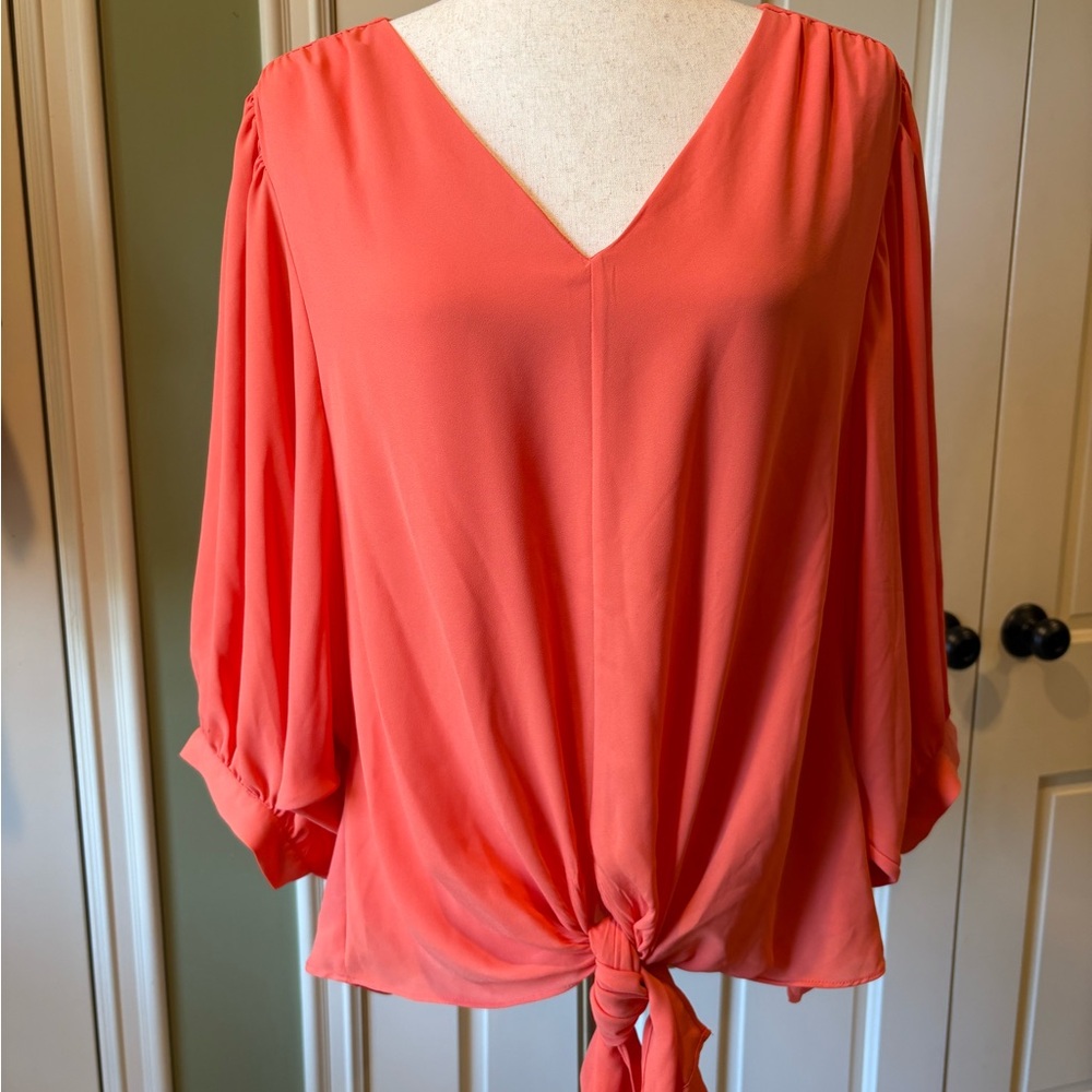Monograph Tie Front 3/4 Sleeve Blouse
